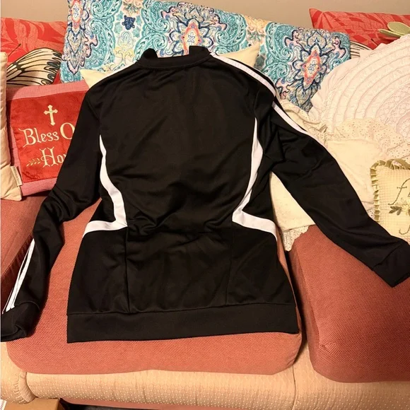 Adidas Women's Black Bomber Jacket with White Stripes - Picture 4 of 6